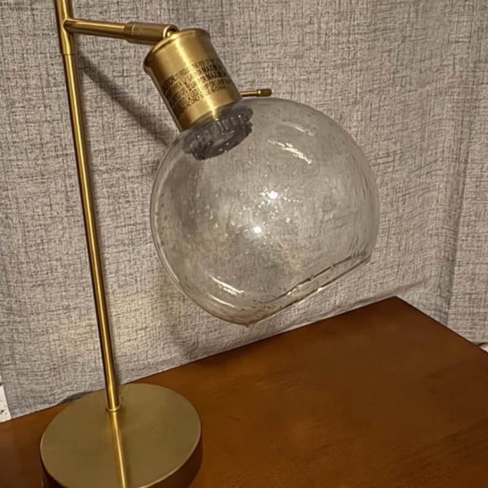 Brass Modern Table Lamp with Crackle Glass Globe